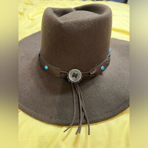 Frye Brown Wool Hat with Turquoise Accents